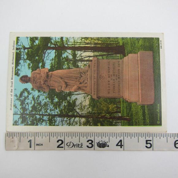 Richmond Indiana Linen Postcard Madonna of the Trail Monument Vintage 1951 - Picture 13 of 14